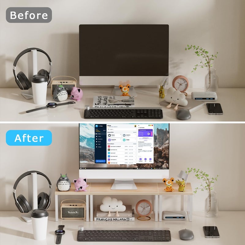 Aothia Wood Desktop Shelf for Top of Desk - 2-Tier Adjustable Bookshelf Organizer, Freestanding Stackable Shelves for Office, Home, Kitchen Counter (Oak) - Image 5